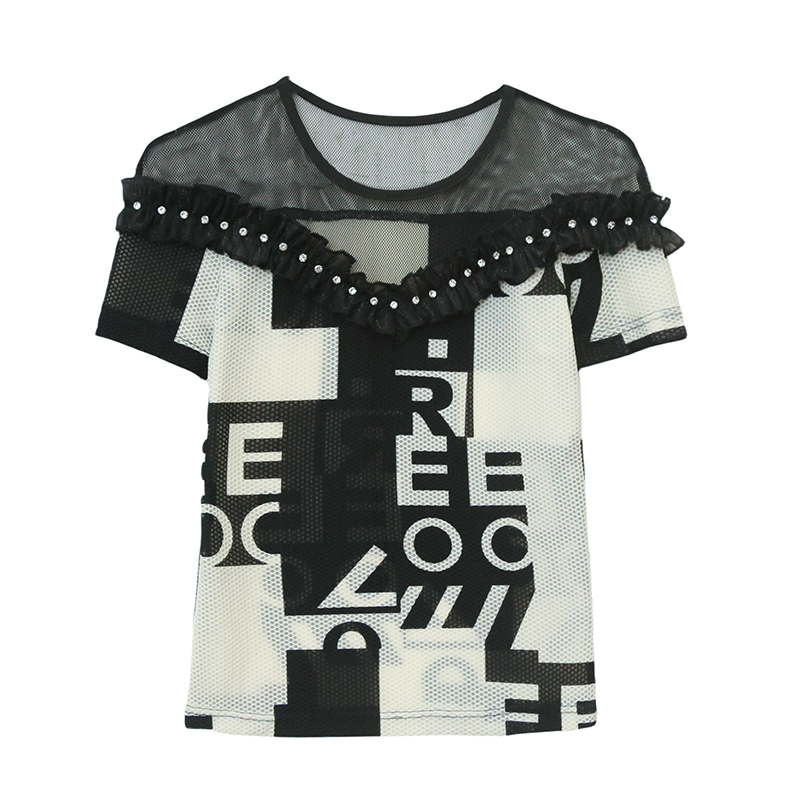Unique printing horizontal collar tops for women