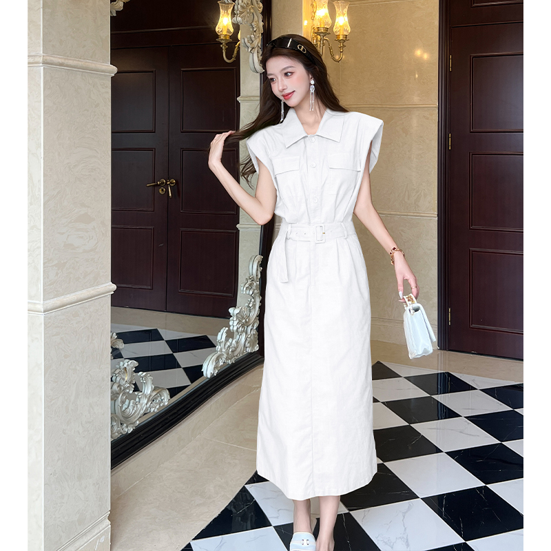 Niche summer slim shirt sleeveless flax fashion dress