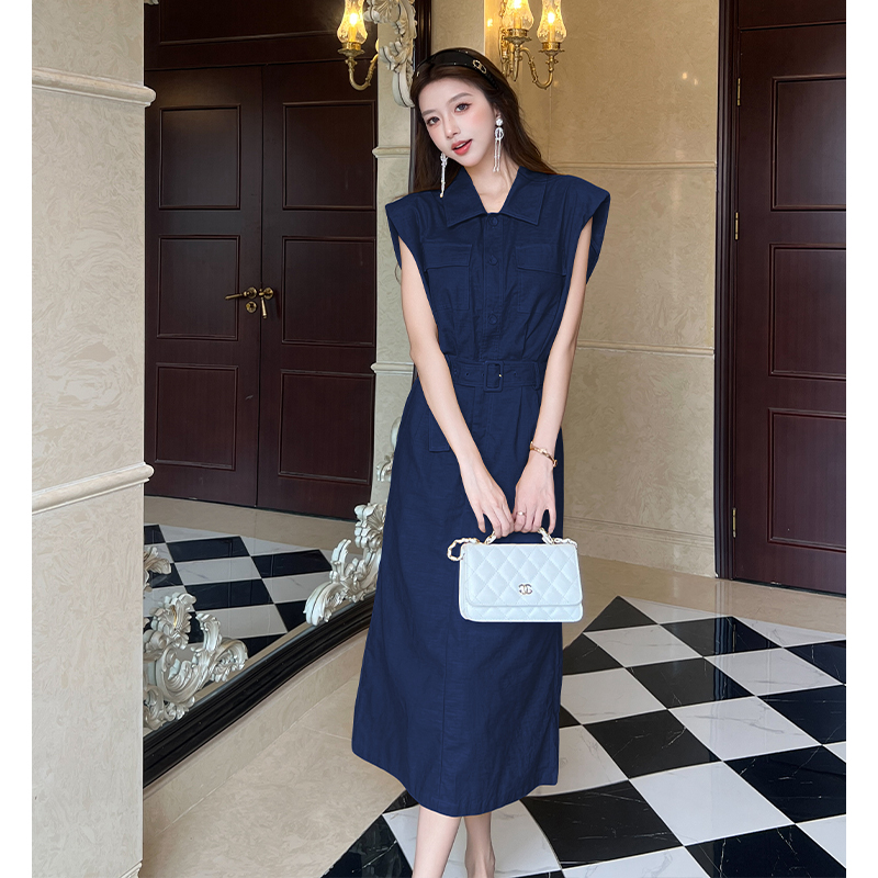 Niche summer slim shirt sleeveless flax fashion dress