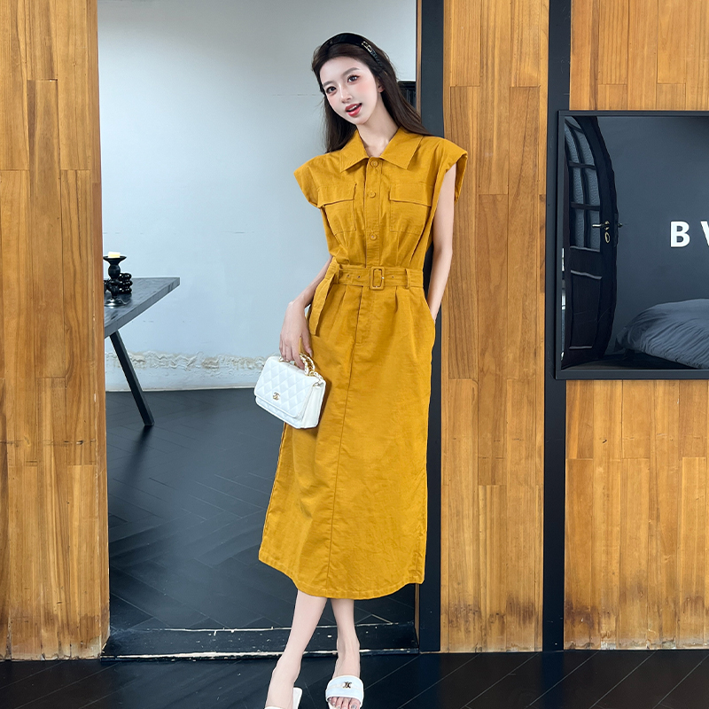Niche summer slim shirt sleeveless flax fashion dress