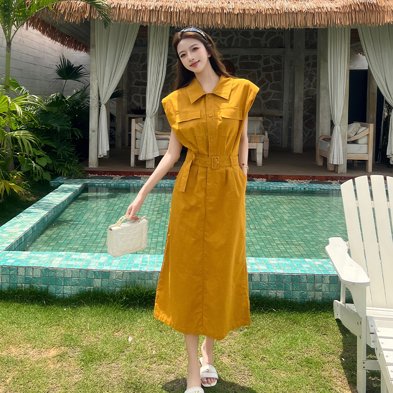 Niche summer slim shirt sleeveless flax fashion dress