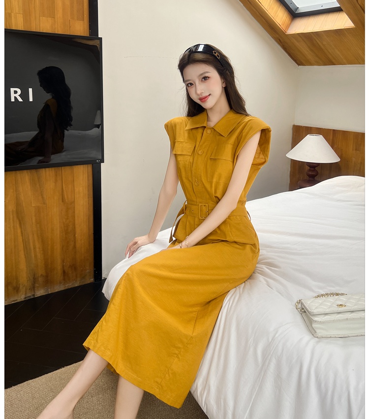Niche summer slim shirt sleeveless flax fashion dress
