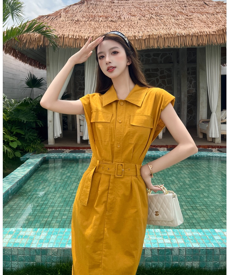 Niche summer slim shirt sleeveless flax fashion dress