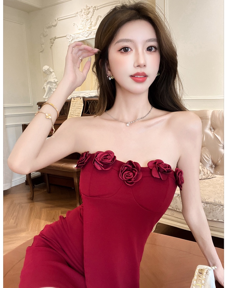 Wrapped chest sexy dress flowers pinched waist T-back