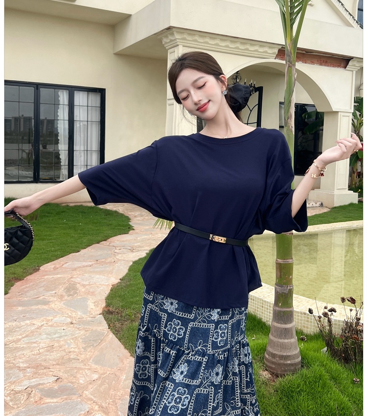 Floral big skirt T-shirt Casual with belt tops 2pcs set