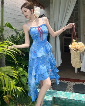 Vacation irregular hem dress sling long dress