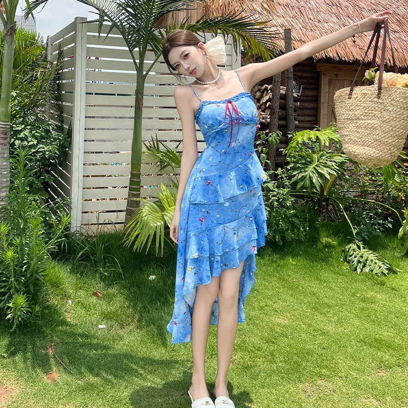 Vacation irregular hem dress sling long dress