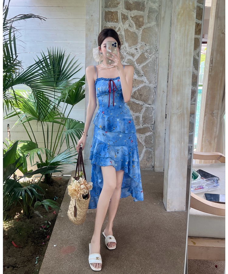 Vacation irregular hem dress sling long dress