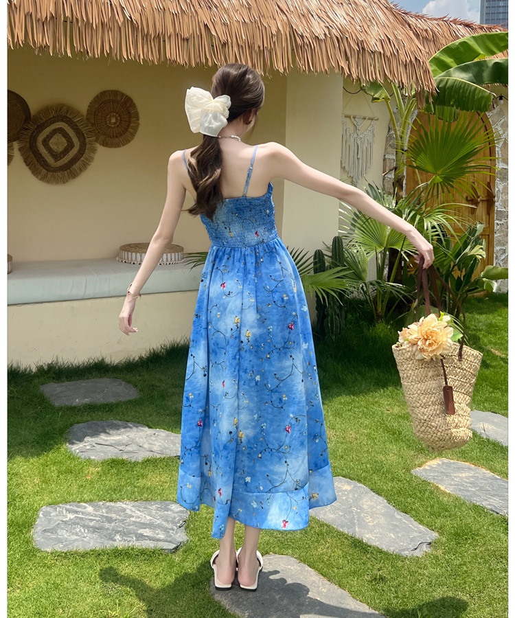 Vacation irregular hem dress sling long dress