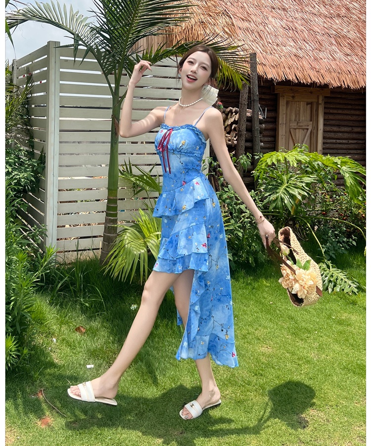 Vacation irregular hem dress sling long dress