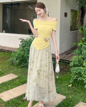France style tops irregular T-shirt 2pcs set