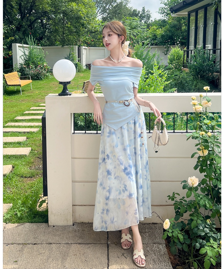 France style tops irregular T-shirt 2pcs set