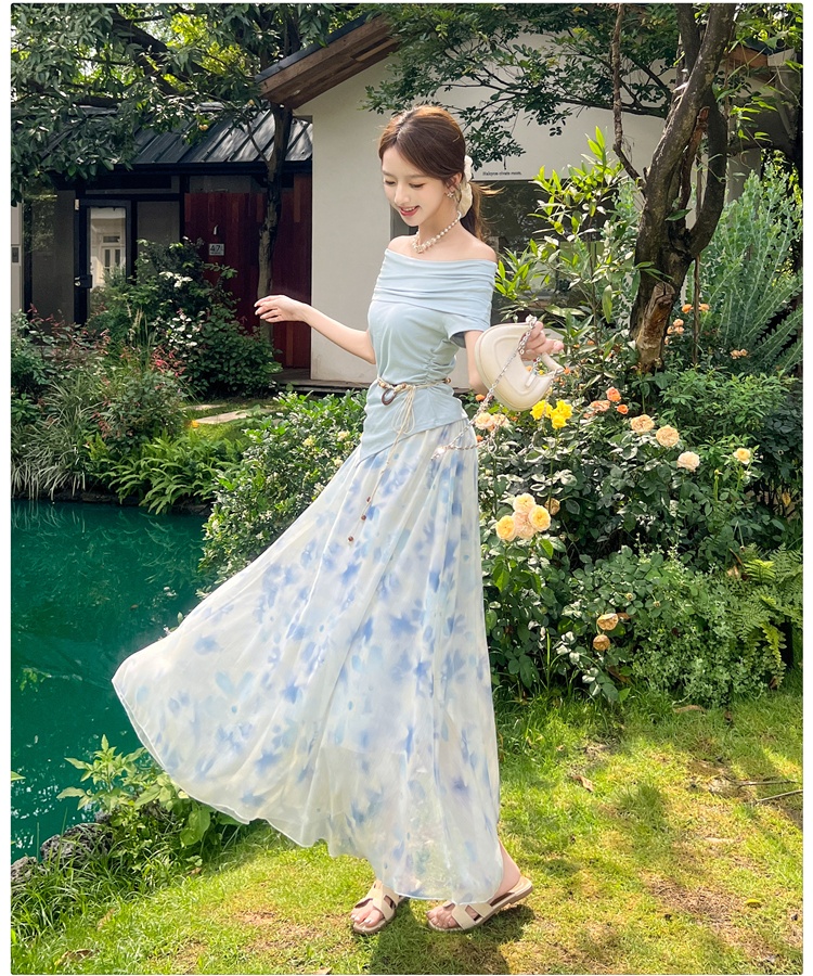 France style tops irregular T-shirt 2pcs set