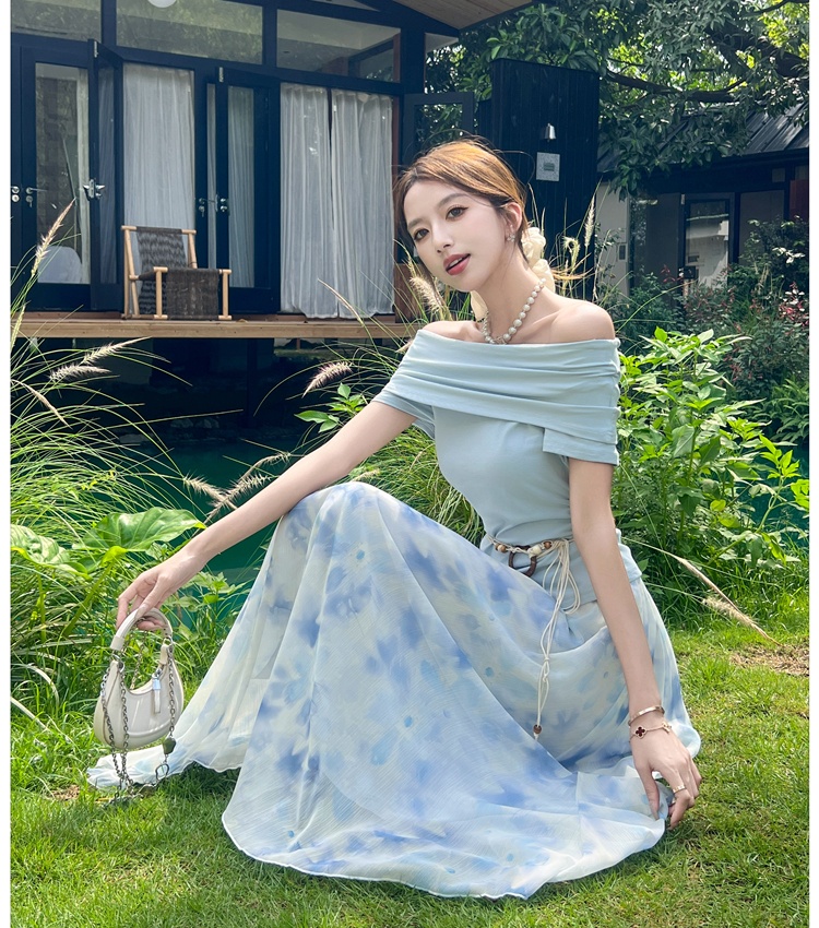 France style tops irregular T-shirt 2pcs set