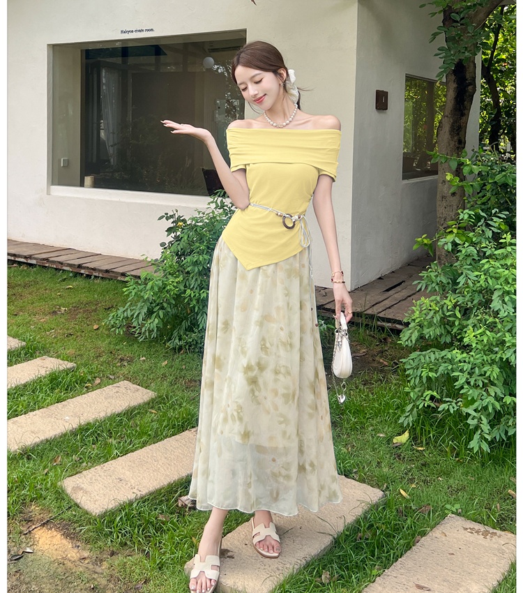 France style tops irregular T-shirt 2pcs set