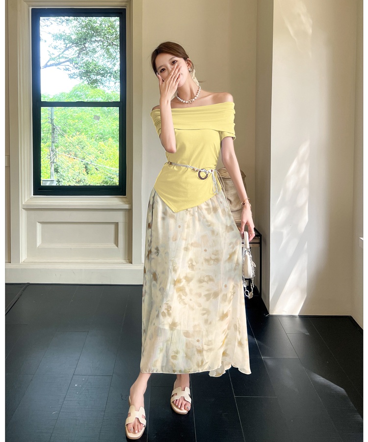 France style tops irregular T-shirt 2pcs set