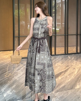 Printing pinched waist dress vacation belt