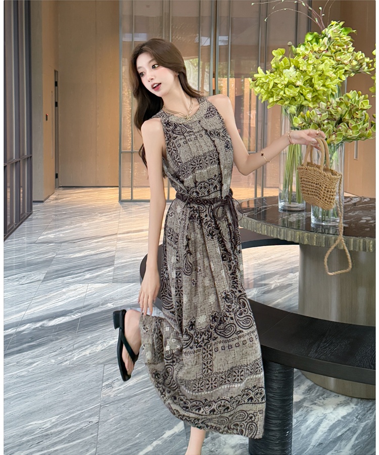 Printing pinched waist dress vacation belt