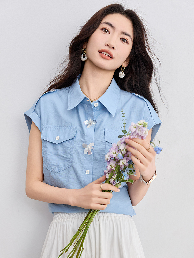 Stereoscopic shirt flowers decoration tops for women