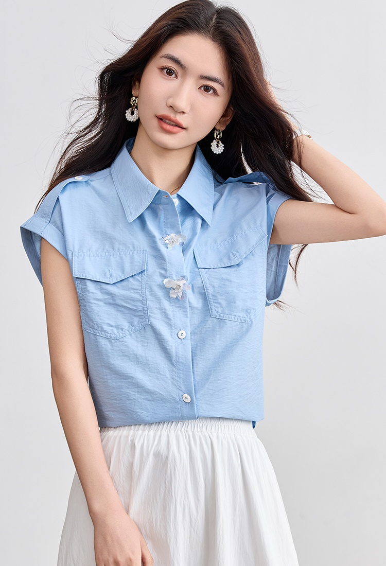 Stereoscopic shirt flowers decoration tops for women