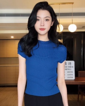 Temperament round neck tops short sleeve summer sweater