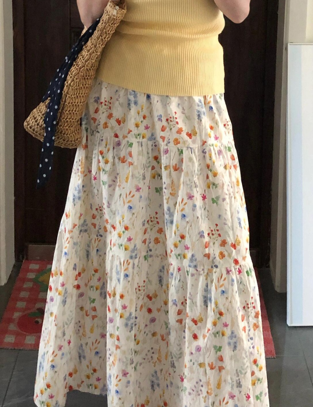 Yellow skirt floral small shirt a set for women
