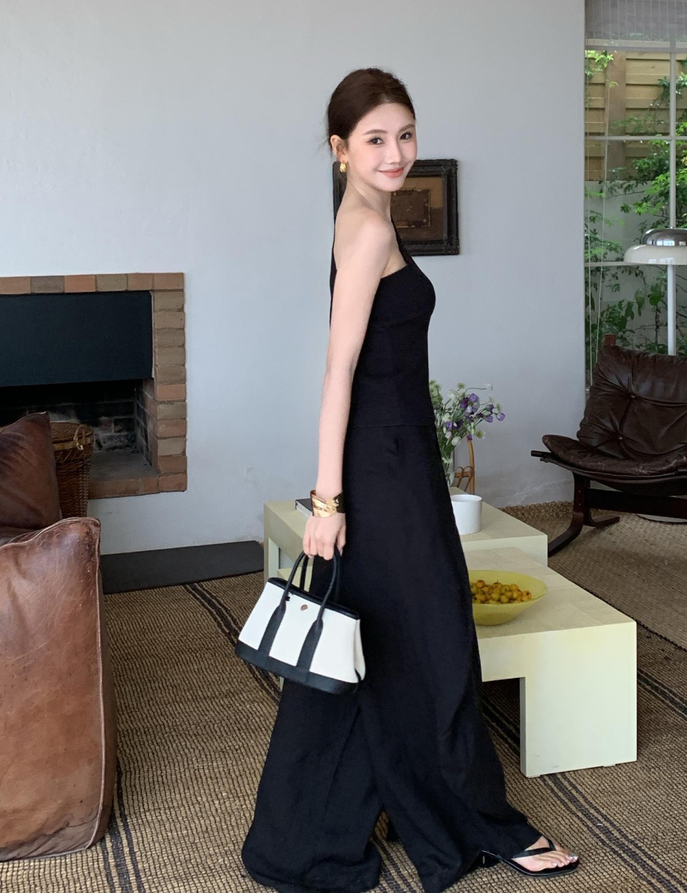 Strapless sling sloping shoulder tops