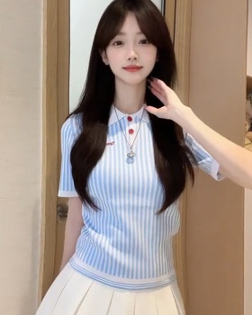 Stripe show young Casual mixed colors tops for women