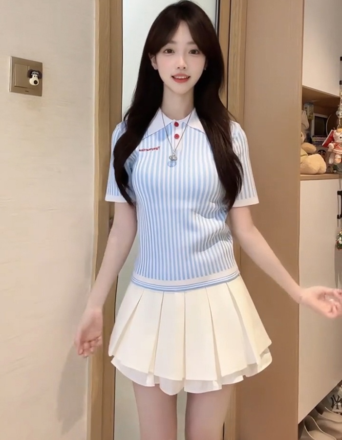 Stripe show young Casual mixed colors tops for women
