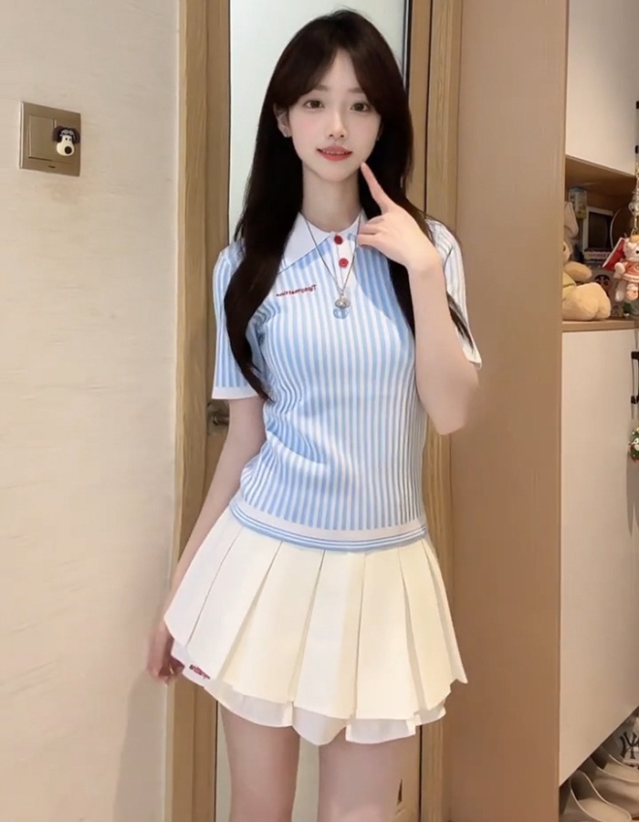 Stripe show young Casual mixed colors tops for women