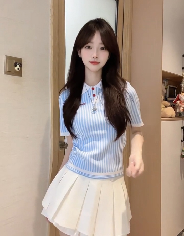Stripe show young Casual mixed colors tops for women