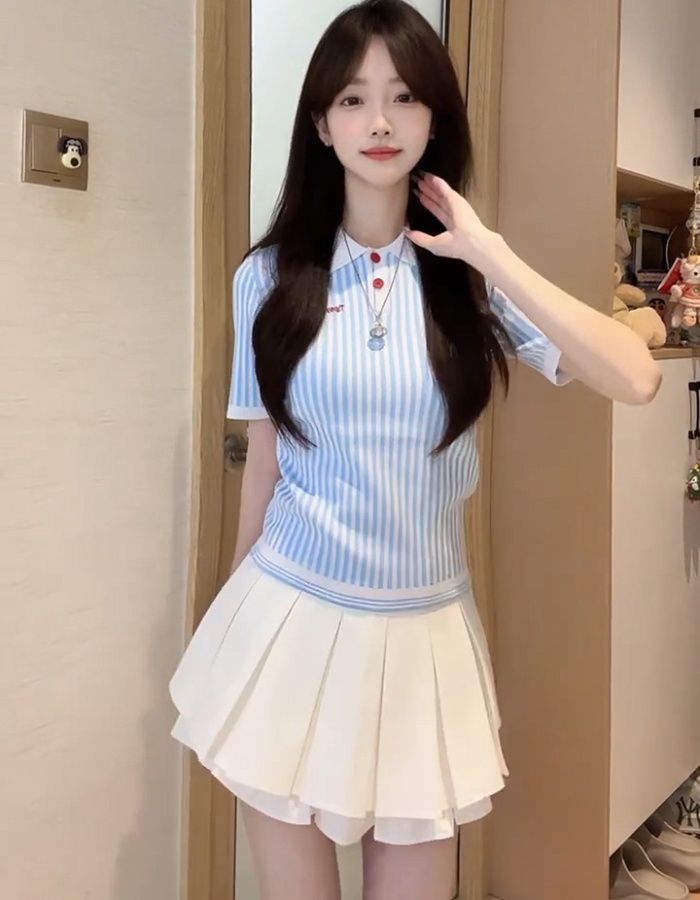 Stripe show young Casual mixed colors tops for women