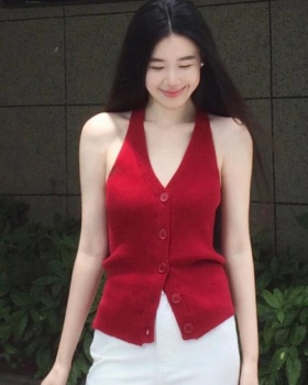 Knitted halter all-match tops niche sleeveless summer cardigan