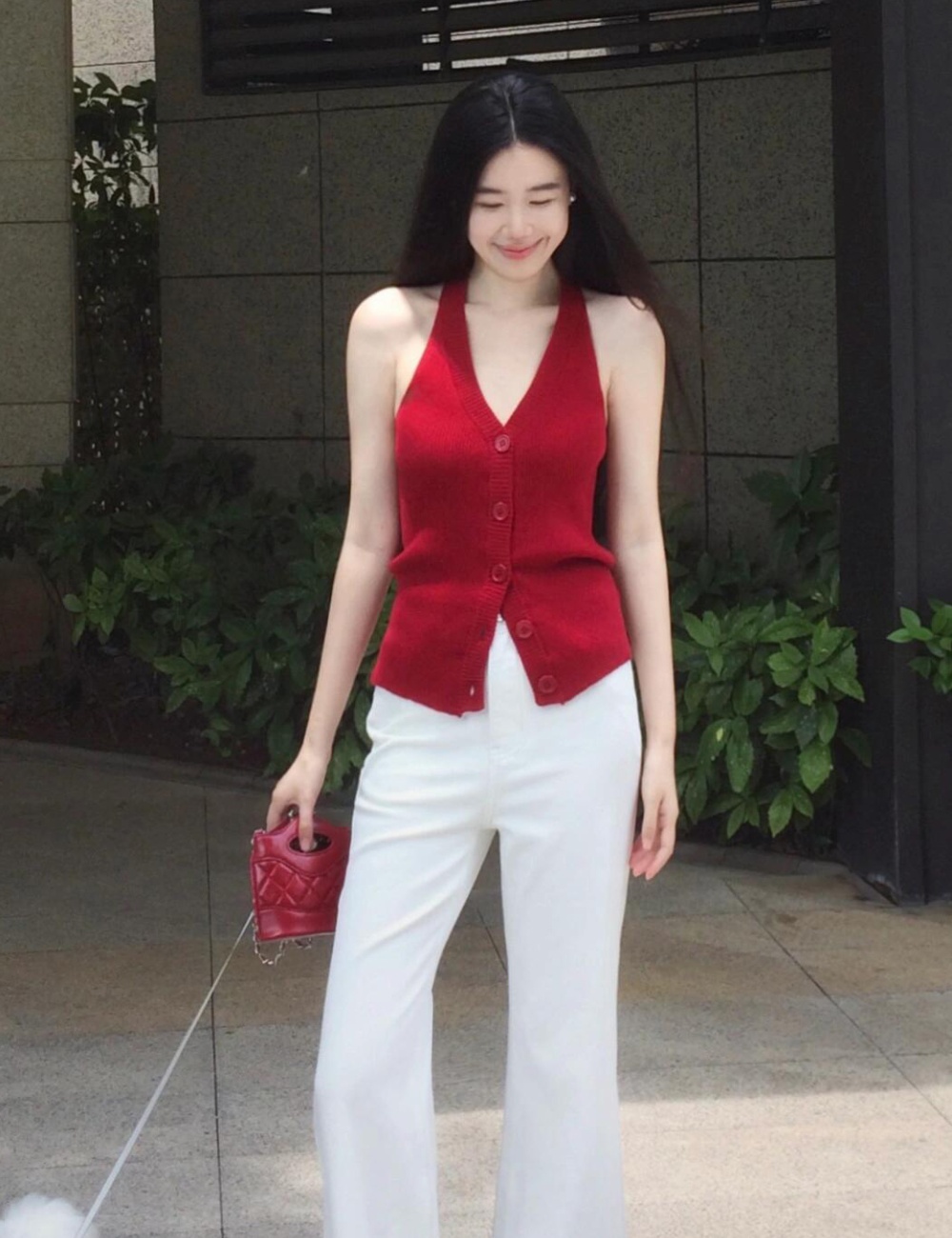 Knitted halter all-match tops niche sleeveless summer cardigan