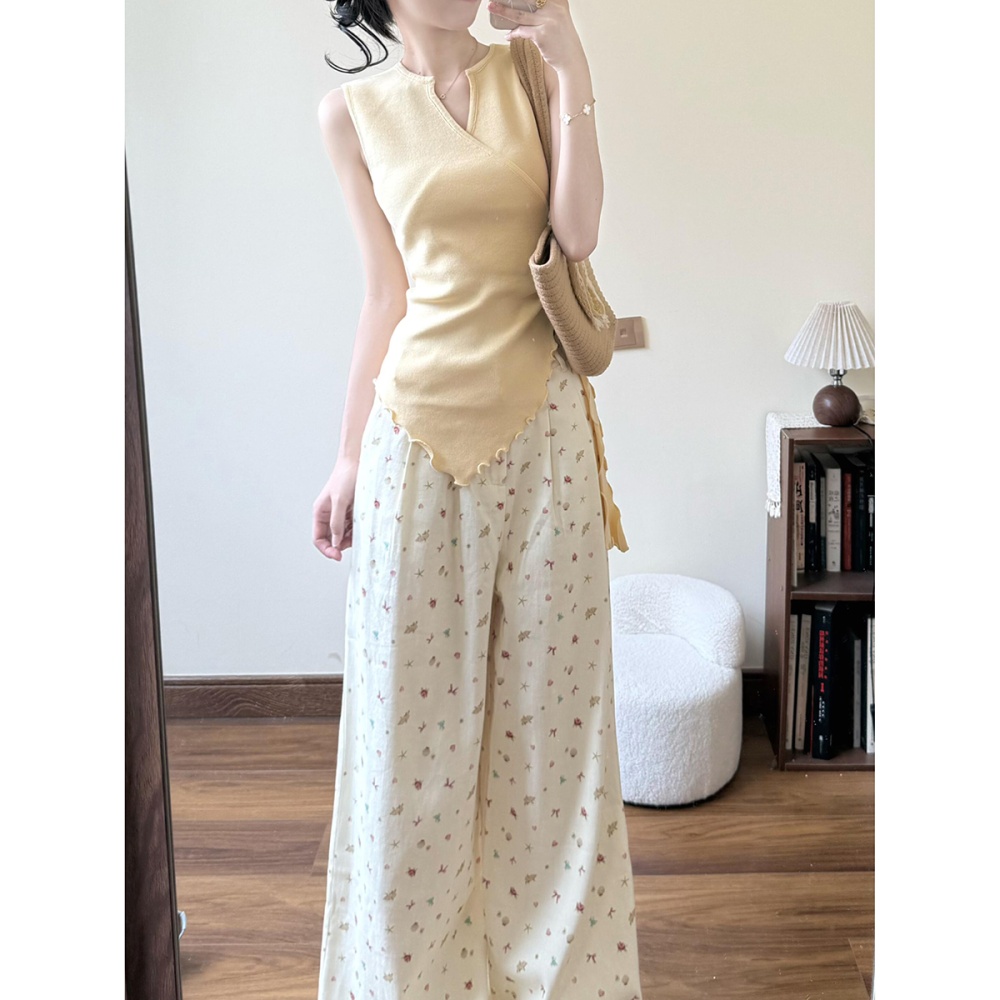 Maiden slim V-neck irregular bow knitted split tops