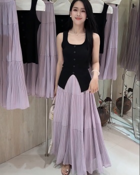 Knitted crimp skirt tender all-match vest a set