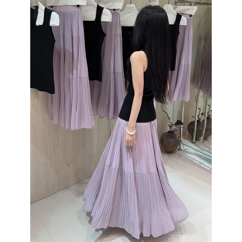 Knitted crimp skirt tender all-match vest a set