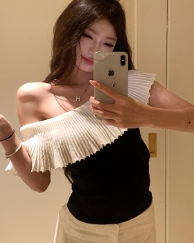Summer lotus leaf edges tops knitted small shirt