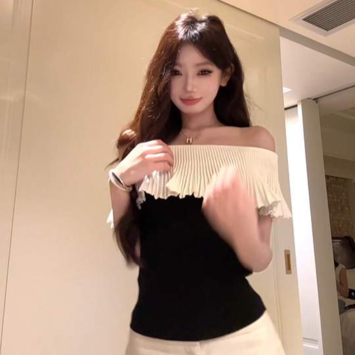 Summer lotus leaf edges tops knitted small shirt