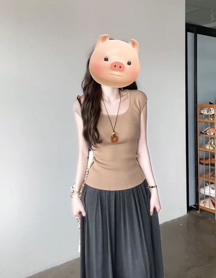 High waist A-line skirt summer knitted tops a set for women