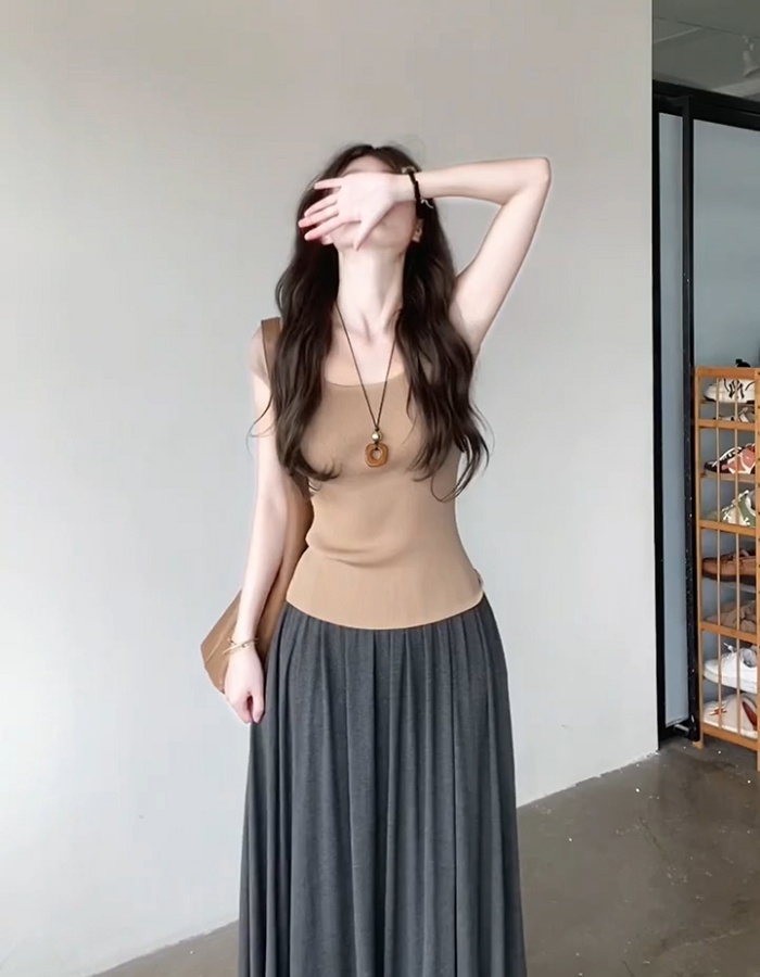 High waist A-line skirt summer knitted tops a set for women