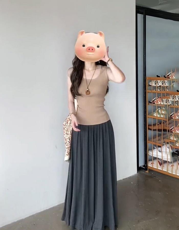 High waist A-line skirt summer knitted tops a set for women