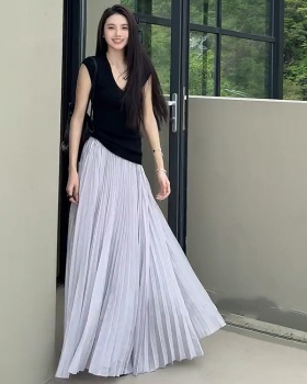 V-neck all-match tops big skirt slim sweater a set for women