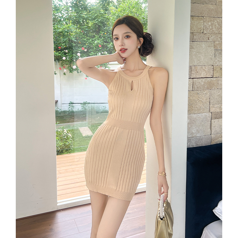 Hollow slim pinched waist package hip dress for women