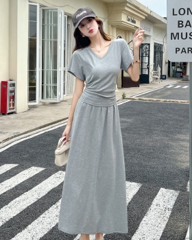 Pinched waist V-neck tops summer skirt a set