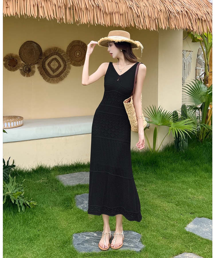 Summer hollow sleeveless dress slim dress for women