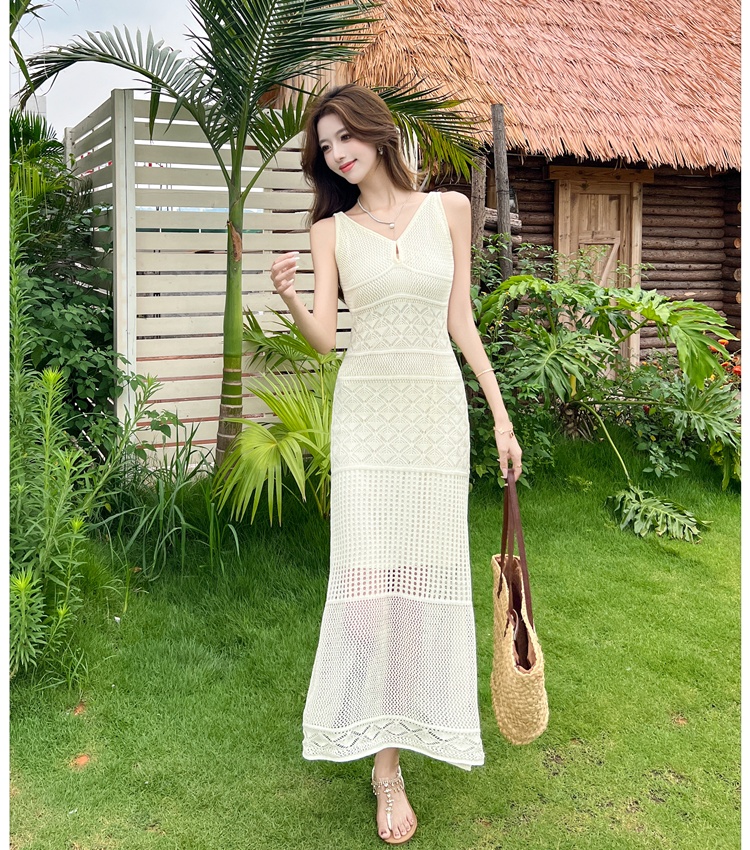 Summer hollow sleeveless dress slim dress for women