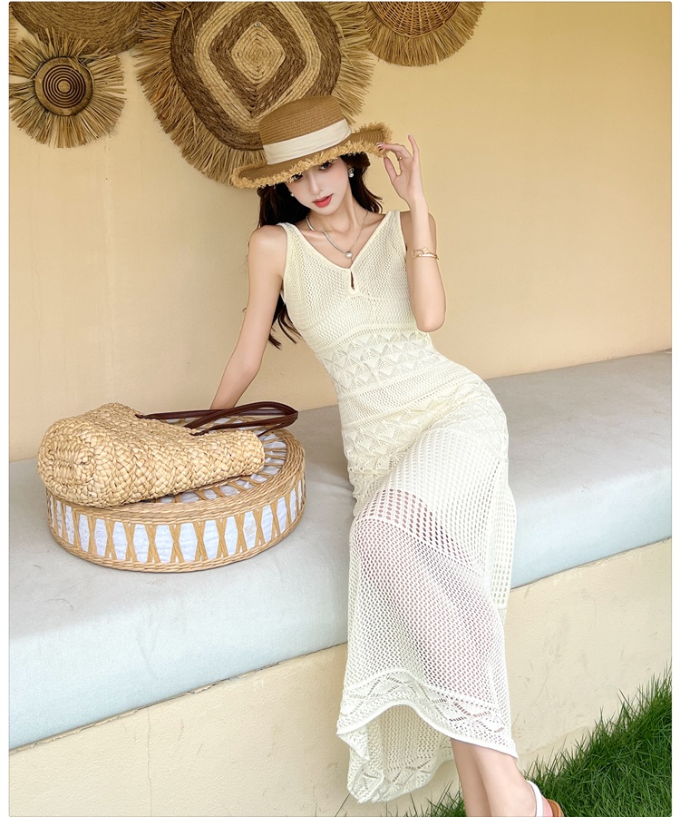 Summer hollow sleeveless dress slim dress for women
