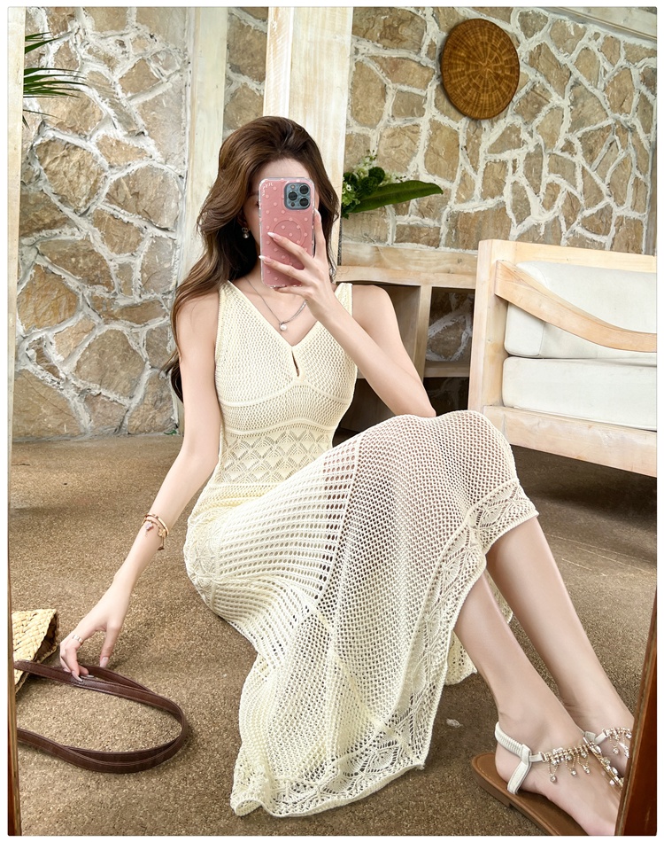 Summer hollow sleeveless dress slim dress for women