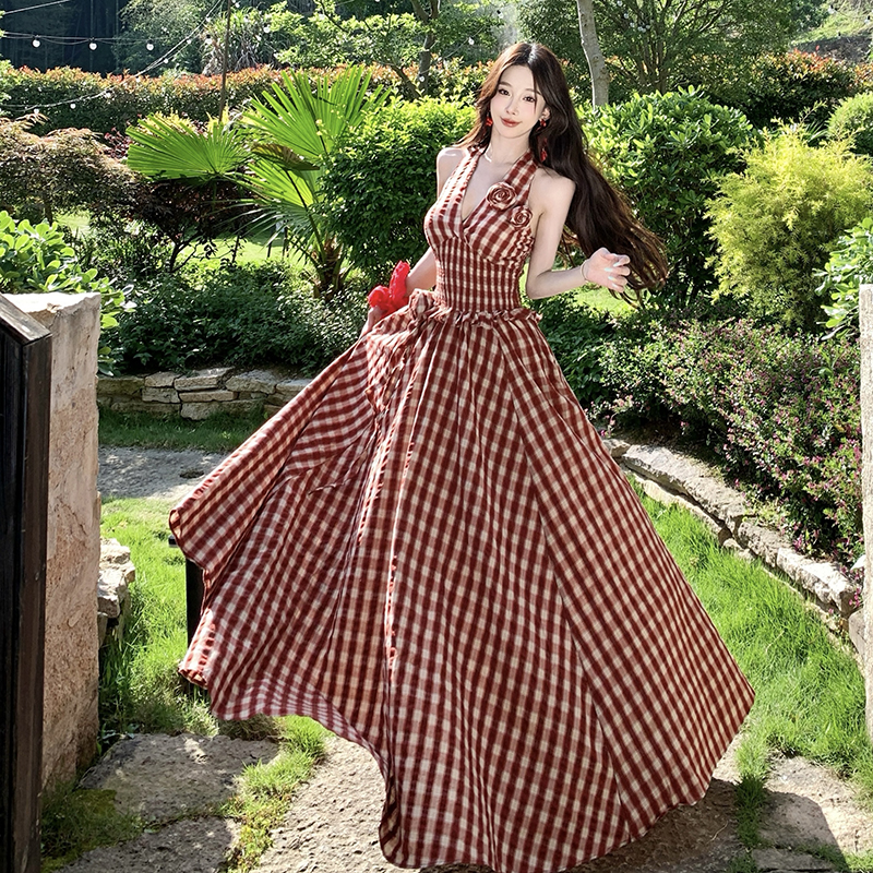 Colors sleeveless dress halter long dress for women